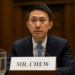 Shou Zi Chew, TikTok CEO, speaking into a microphone during a U.S. congressional hearing.